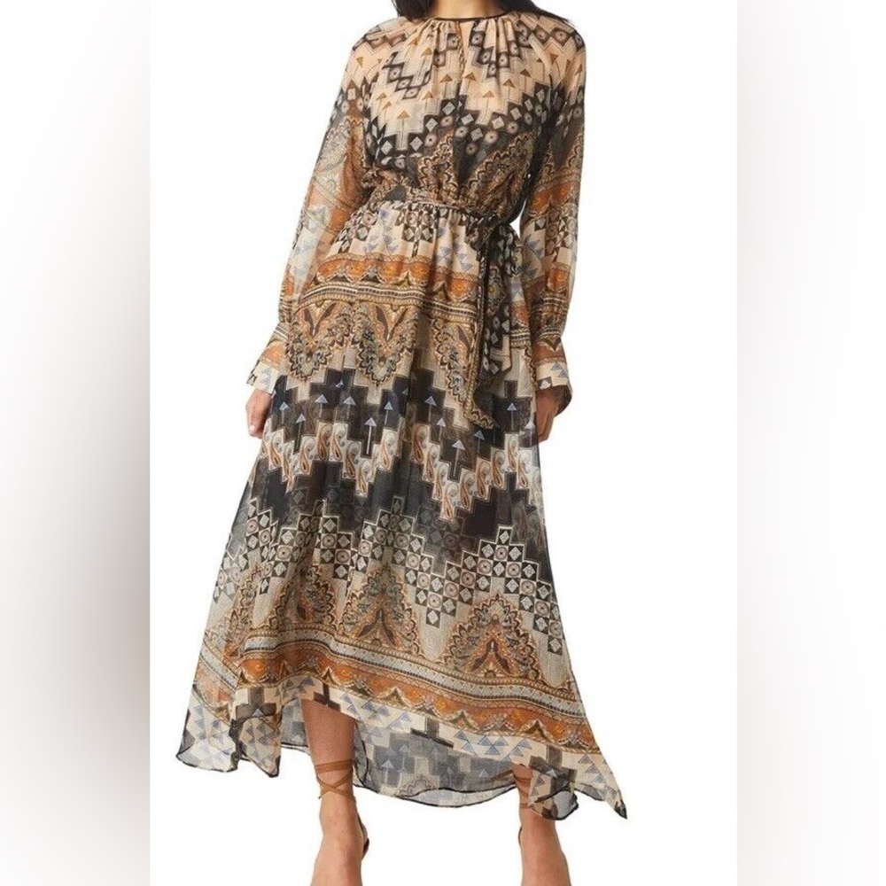 MISA Paloma in Alhambra Mosaic Chiffon High Low Maxi Dress Size S